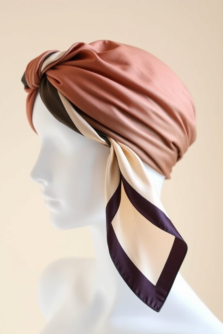 Detailed view of creative scarf styling for hair
