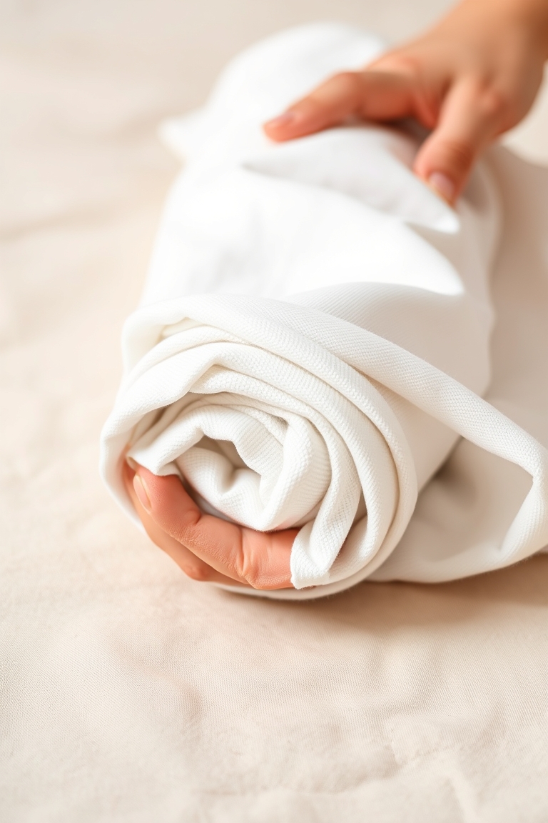 Detail of rolling clothes for a packing capsule wardrobe.