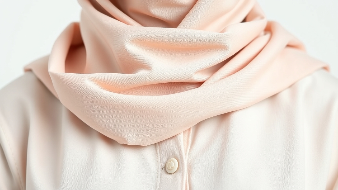 Detail of a casual hijab outfit featuring linen and jersey fabrics.
