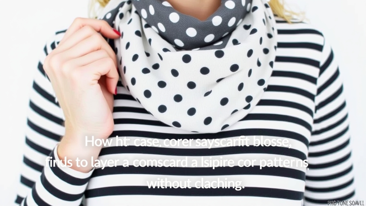 Mixing prints with pattern mixing technique demonstrated by a woman layering a polka-dot scarf over a striped blouse