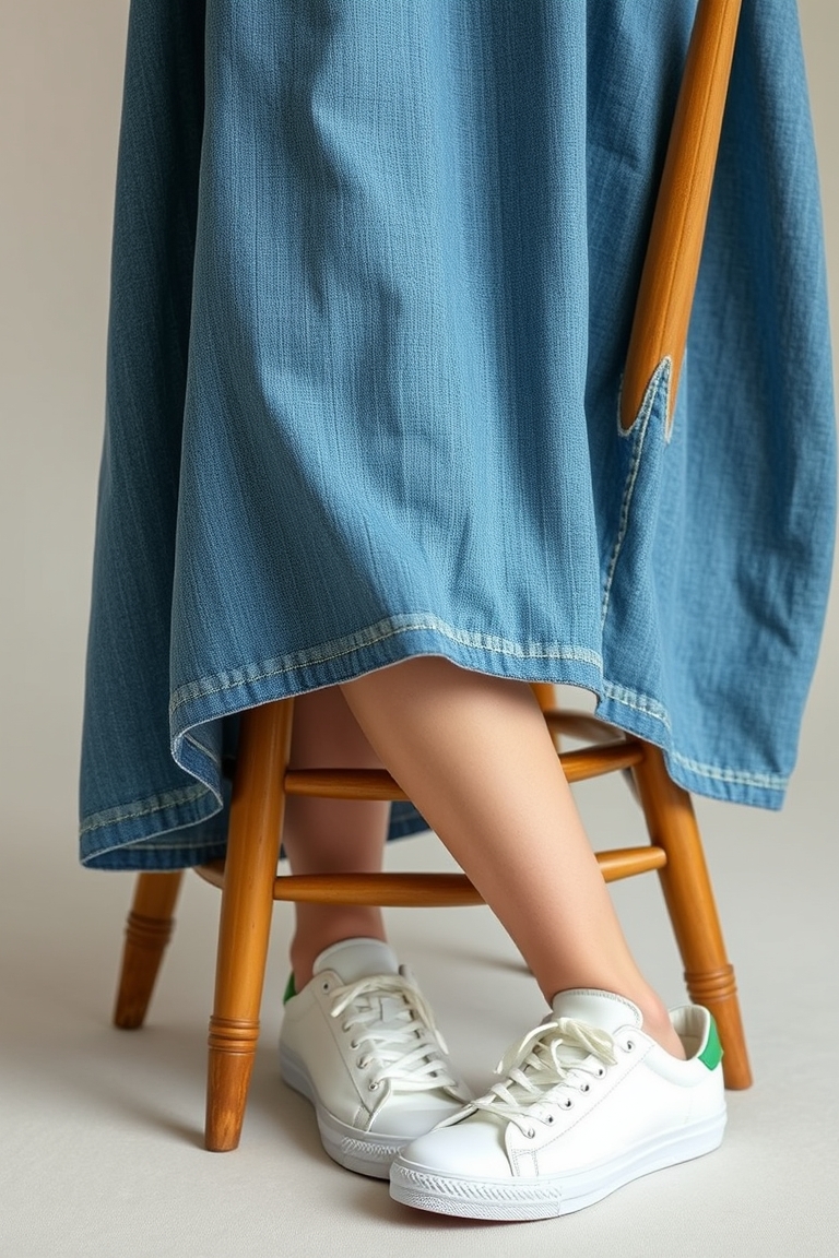 Denim skirt outfit in summer