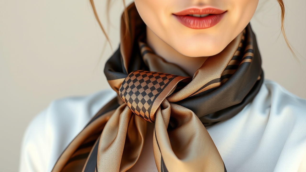 Silk scarf outfit featuring a classic knot