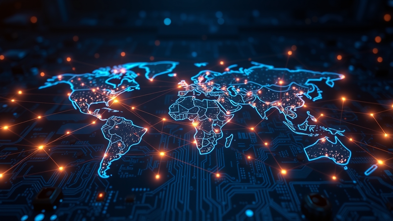 A conceptual digital representation of a decentralized financial network with glowing nodes and data streams.